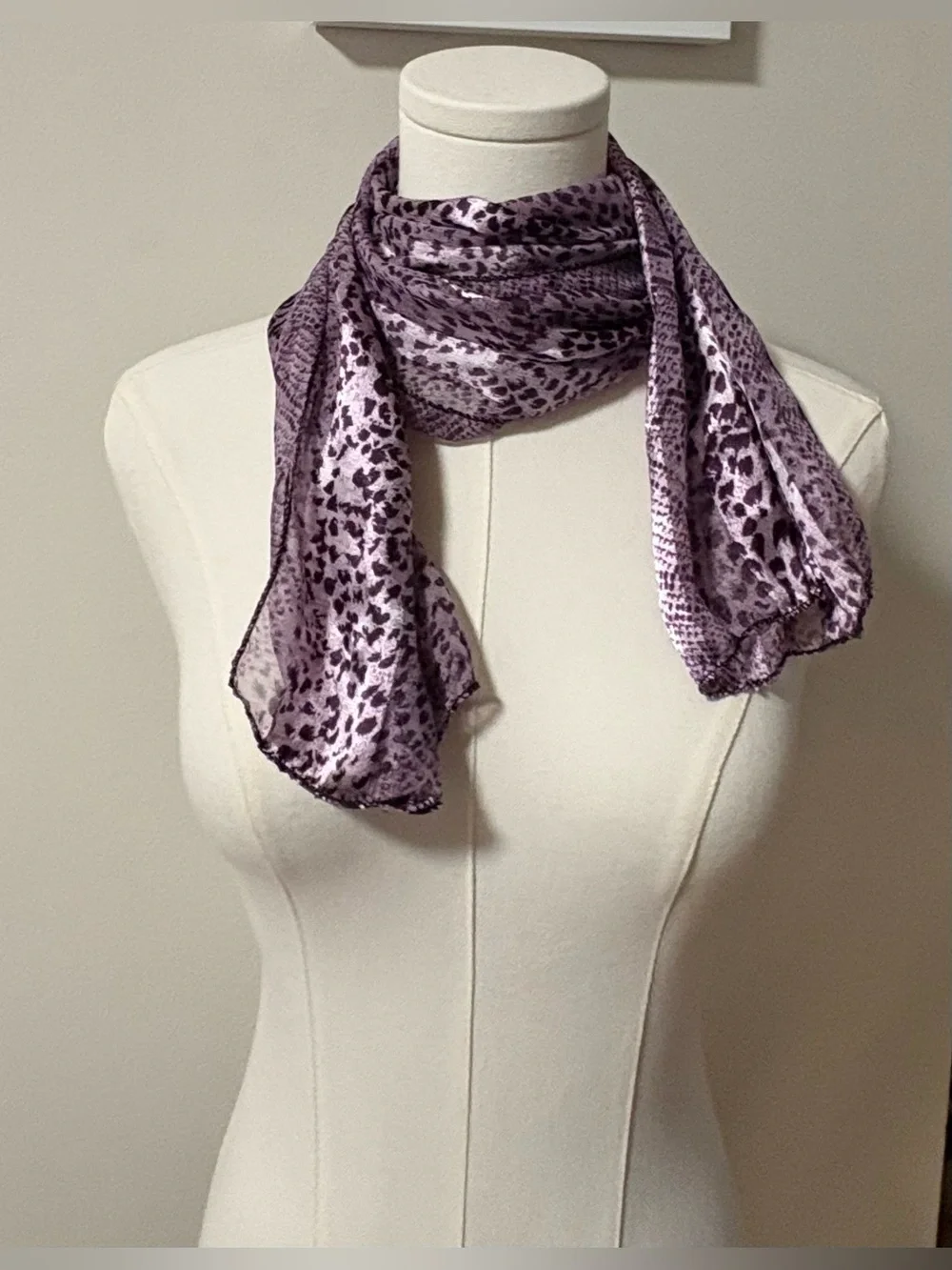 Jacquelyn Smith purple snake print long scarf shear and solid stripes